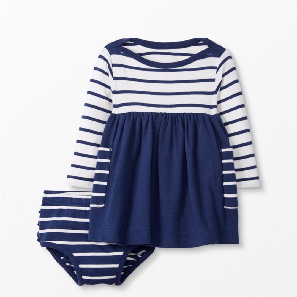 Hanna Andersson Navy and White Striped Long-Sleeve Dress with Bloomer